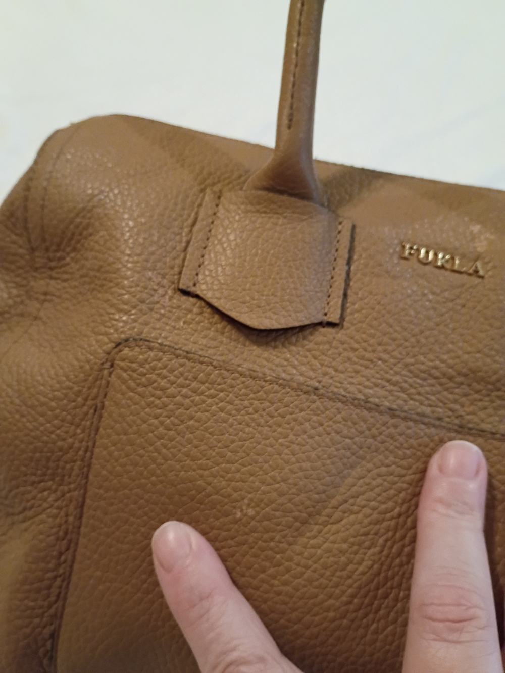Furla Alba Medium Pebbled  Leather Satchel Bag Cross Body In Caramello - Picture 8 of 13